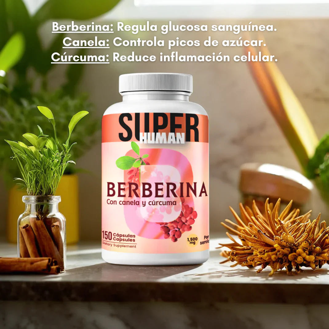 Berberina HCL™ - Cápsulas de Equilibrio de la Glucosa y Prevención Diabética con Canela y Cúrcuma (150 Cápsulas)