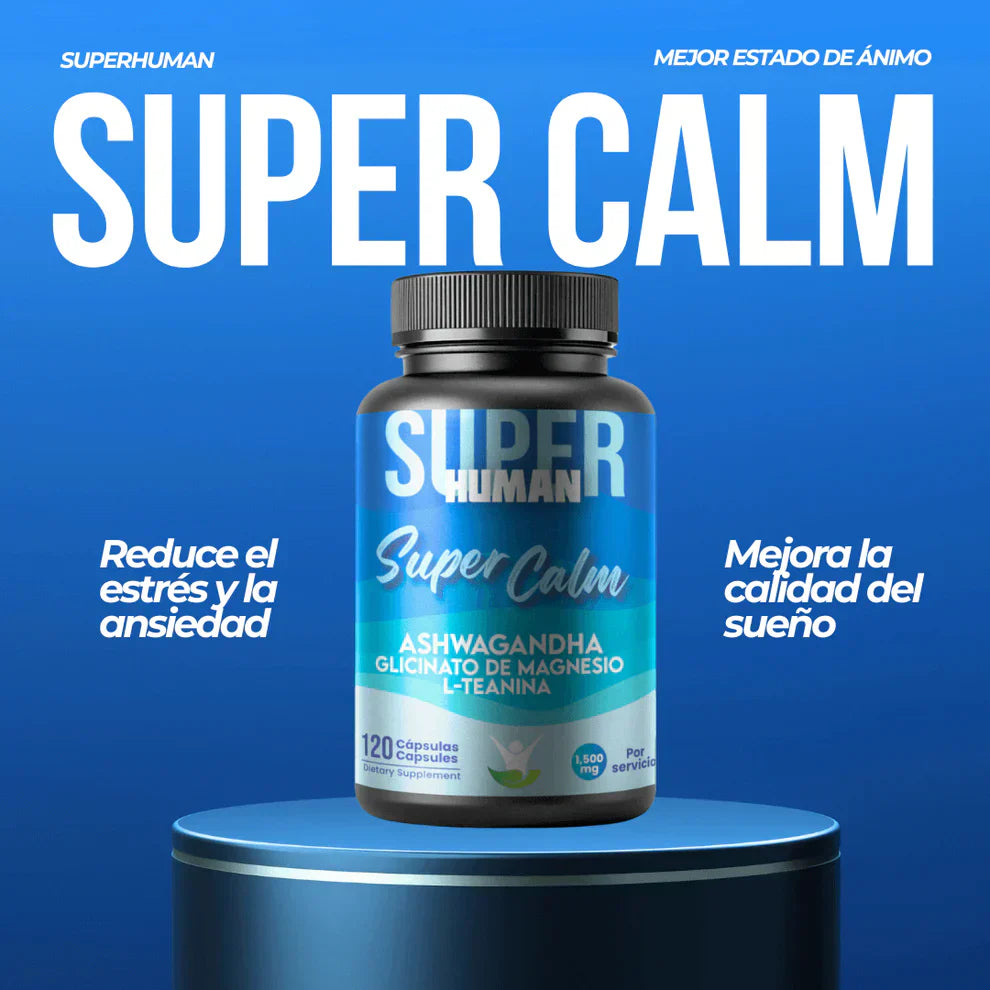 Super Calm™ - Cápsulas de L-Teanina, Ashwagandha y Glicinato de Magnesio 100% Natural (120 Cápsulas)