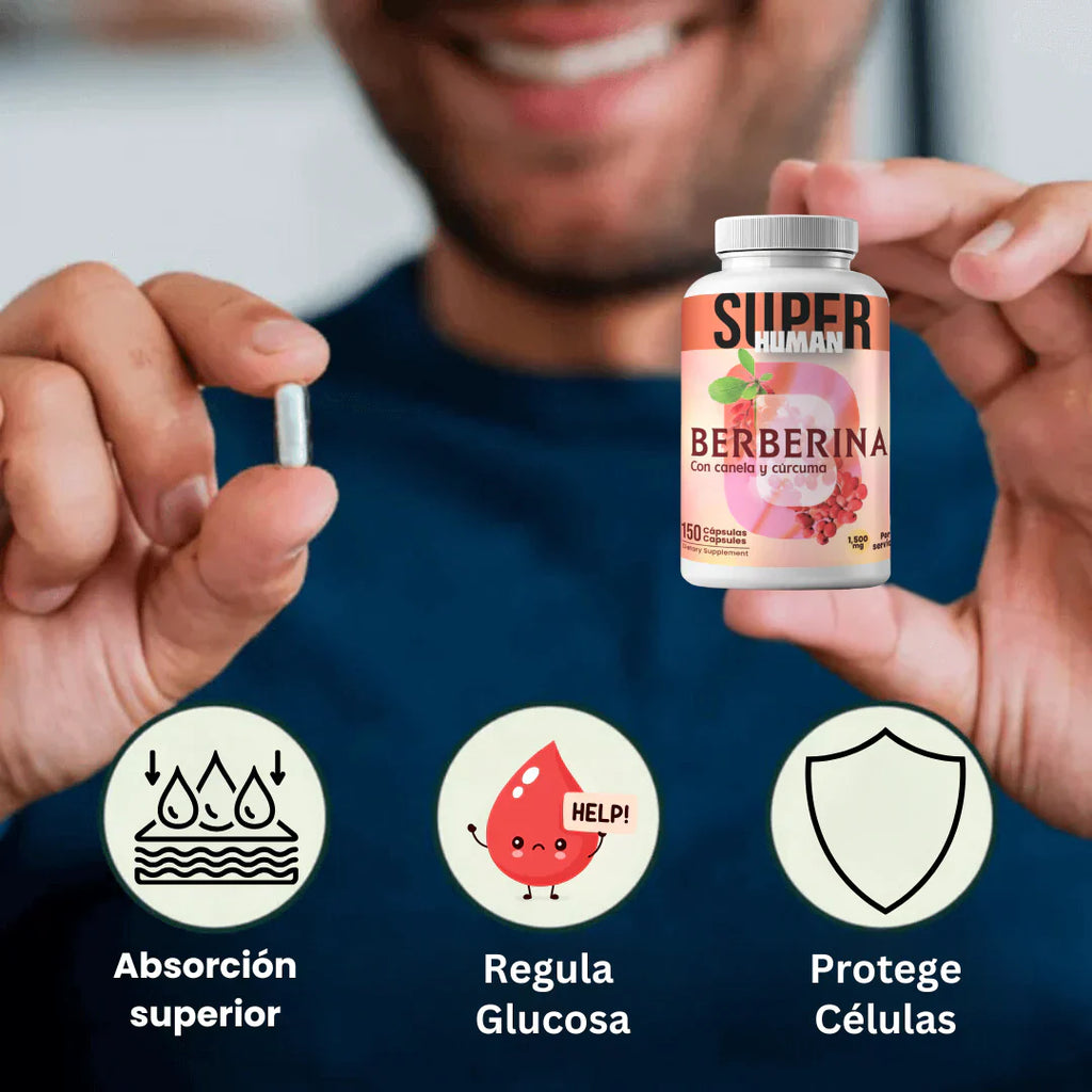 Berberina HCL™ - Cápsulas de Equilibrio de la Glucosa y Prevención Diabética con Canela y Cúrcuma (150 Cápsulas)