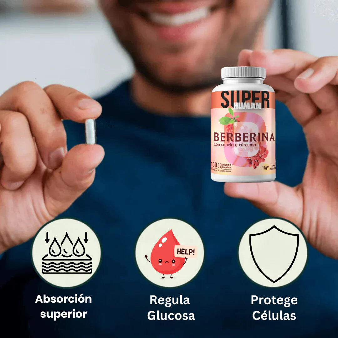 Berberina HCL™ - Cápsulas de Equilibrio de la Glucosa y Prevención Diabética con Canela y Cúrcuma (150 Cápsulas)
